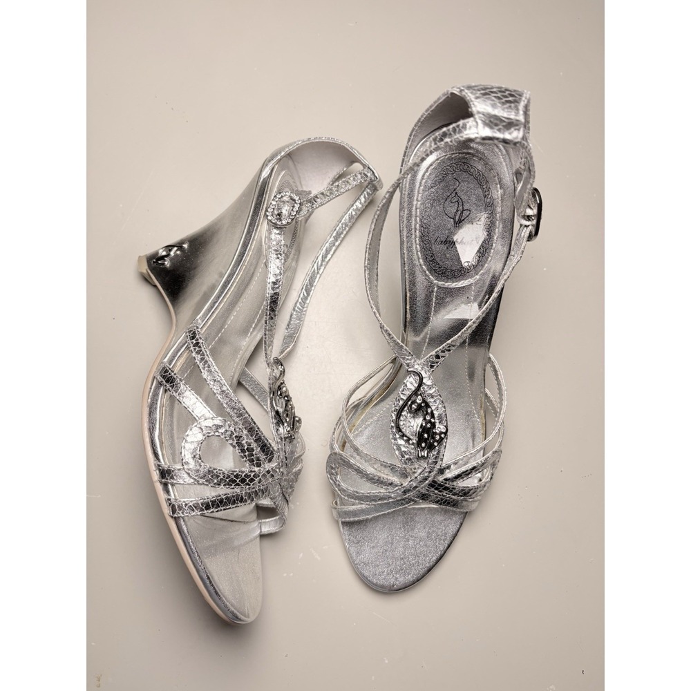 Y2K Vintage Baby Phat Silver Metallic Strappy Wedge Heel Sandals